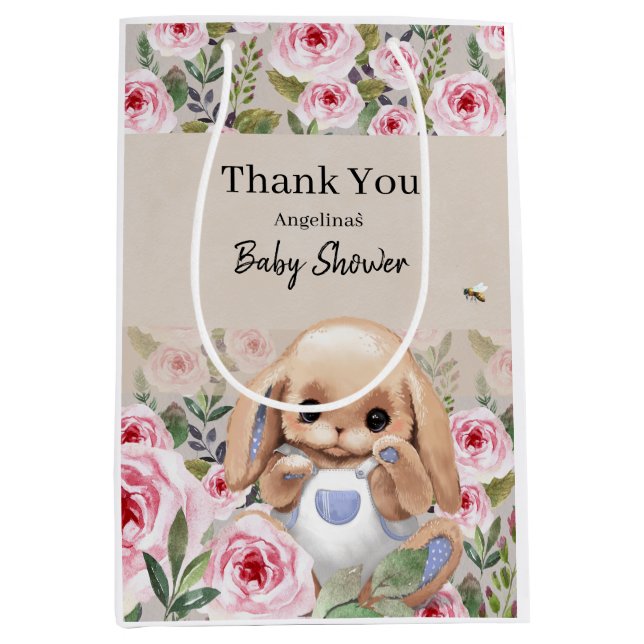 Moyen Sac cadeau baby shower avec design mignon. (Devant)