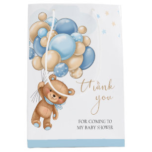 Moyen Sac cadeau Baby shower Bear Blue Balloons