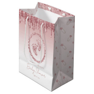 Moyen Sac cadeau Baby shower en Parties scintillant rose