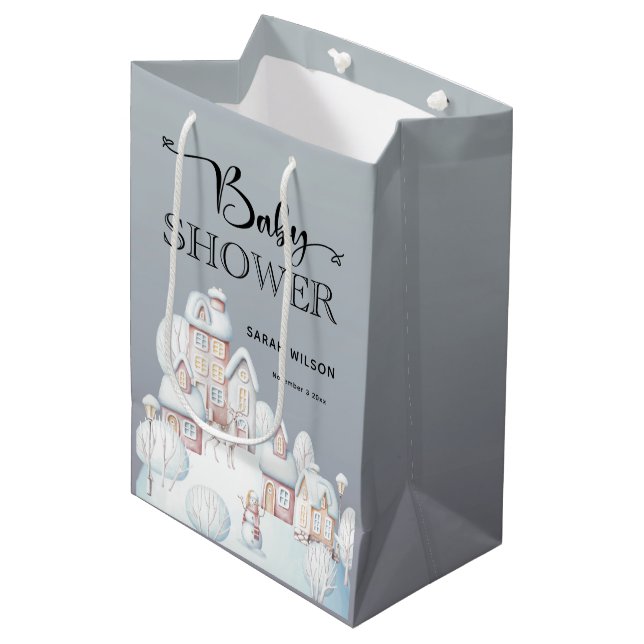 Moyen Sac cadeau Baby shower maison de neige (Devant Angle)