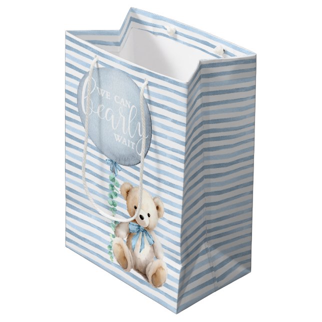 Moyen Sac cadeau Baby shower Ours Bleu Teddy (Devant Angle)