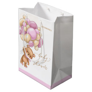 Moyen Sac cadeau Baby shower pour bear Pink Balloons