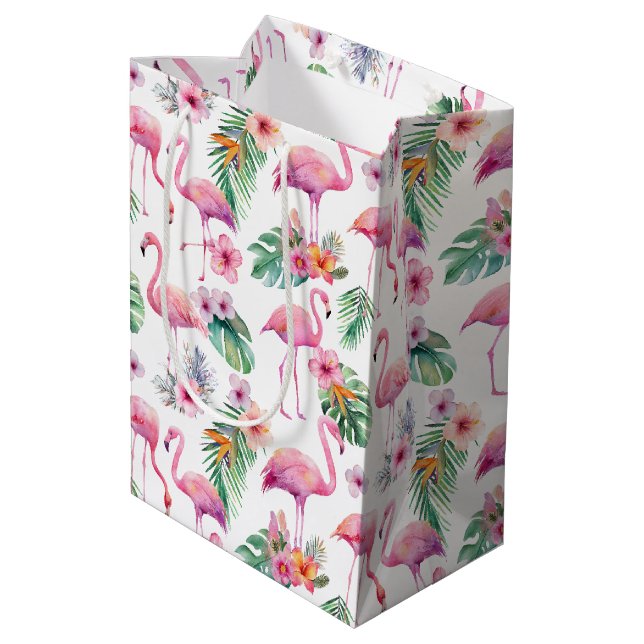 Moyen Sac cadeau Baby shower Tropical Flamant rose rose (Dos Angle)