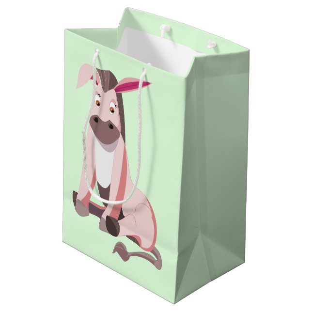Moyen Sac cadeau bébé âne rose personnalisable (Dos Angle)
