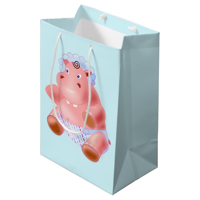 Moyen Sac cadeau bébé Hippo - Couleurs personnalisées -  (Devant Angle)