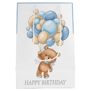 Moyen Sac cadeau BIRTHDAY Boy Teddy BALLOONS