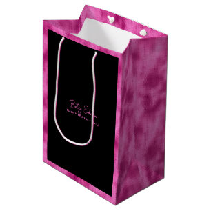 Moyen Sac cadeau Black & Hot Rose Faux Foil