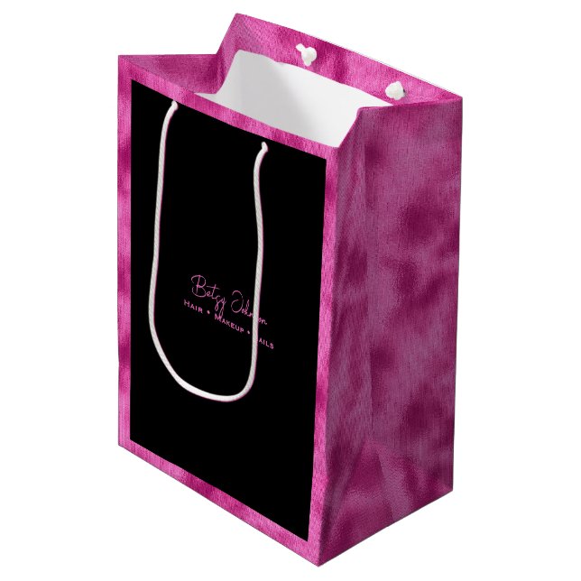 Moyen Sac cadeau Black & Hot Rose Faux Foil (Devant Angle)