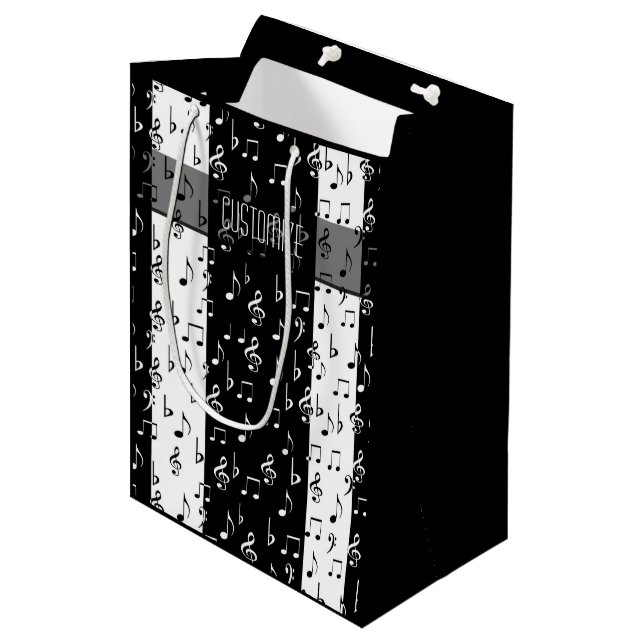 Moyen Sac cadeau Black & White Musical Stripes (Devant Angle)