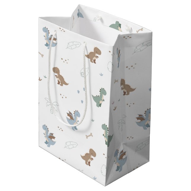 Moyen Sac cadeau blanc mignon Dino Patern (Dos Angle)