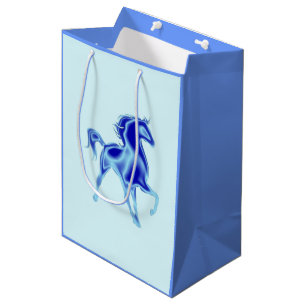 Moyen Sac cadeau bleu avec Cheval - Personnalisable