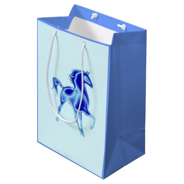 Moyen Sac cadeau bleu avec Cheval - Personnalisable (Devant Angle)