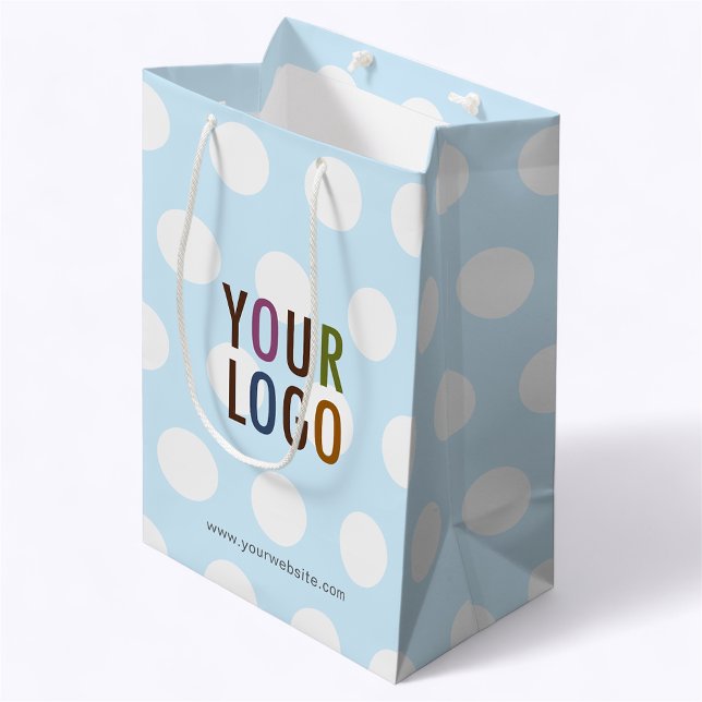 Moyen Sac Cadeau Bleu Clair 25 cm à Points Custom Logo (MISOOK 7 x 4.5 x 10 inch Light Blue Polka Dot Gift Bag with Logo)