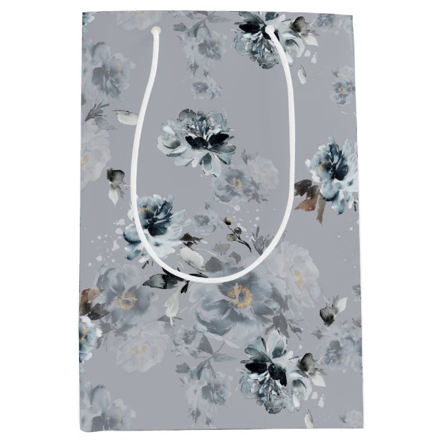 Moyen Sac cadeau bleu floral Dusty (Devant)