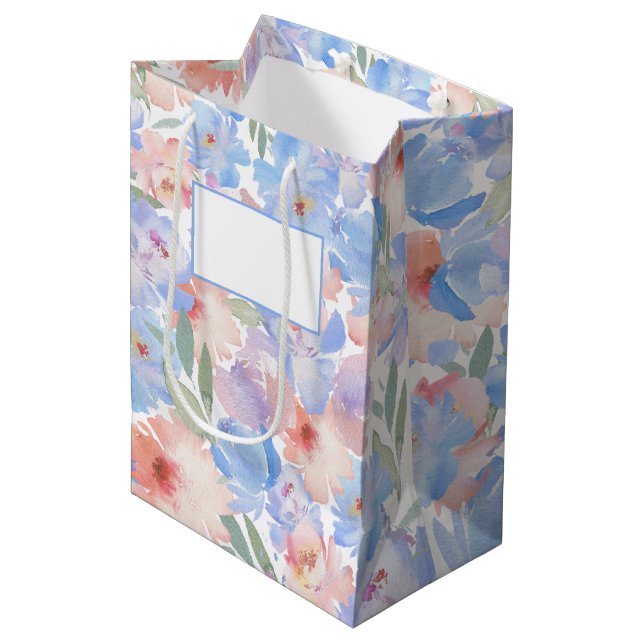 Moyen Sac cadeau bleu roux rose floral Dusty (Devant Angle)