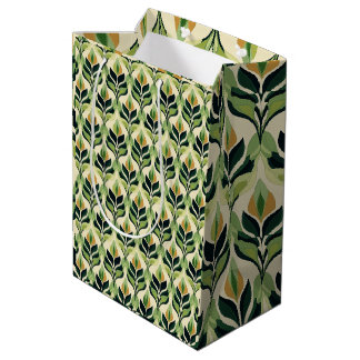 Moyen Sac Cadeau Botanique Feuilles Vertes Art Nouveau