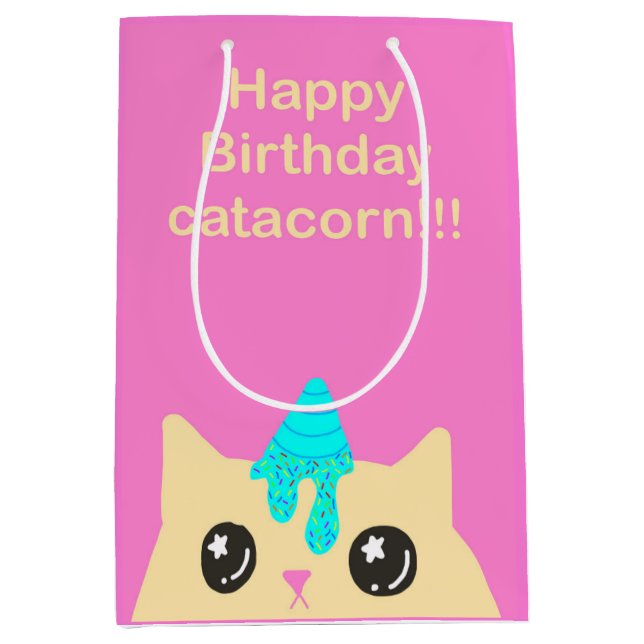 Moyen Sac cadeau Catacorn (anniversaire) (Devant)