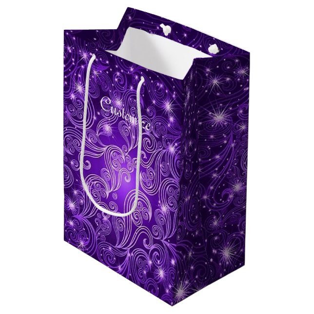 Moyen Sac cadeau Céleste Violet Étoiles (Devant Angle)