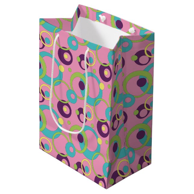 Moyen Sac cadeau Cercles Rose Funky (Devant Angle)
