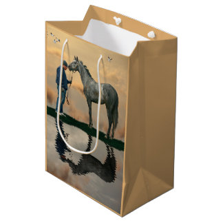 Moyen Sac cadeau Cheval Gris Et Groom OTTB