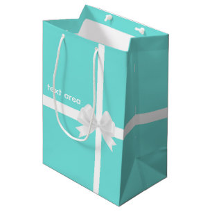 Moyen Sac cadeau chic et glamour bleu turquoise avec nœu