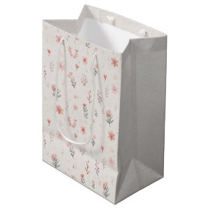 Moyen Sac Cadeau Cœurs Fleuris Doux