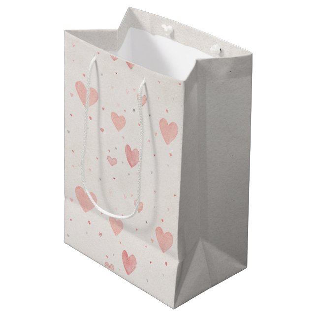 Moyen Sac Cadeau Cœurs Rose Tendre (Devant Angle)