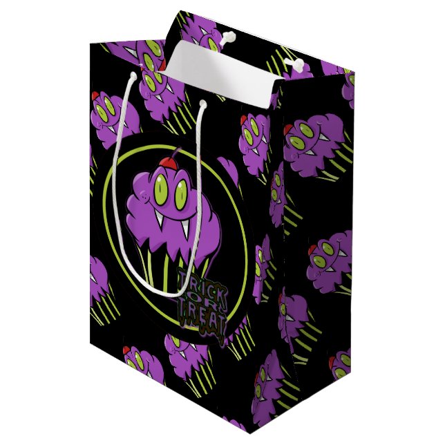 Moyen Sac cadeau cupcake violet de vampire Halloween mig (Devant Angle)