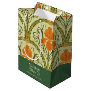 Moyen Sac cadeau d'affaires Art Nouveau floral vert