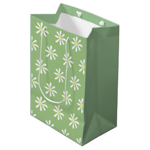 Moyen Sac cadeau Dainty Daisy (Sage Green & White)