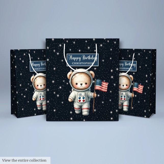 Moyen Sac cadeau d'anniversaire avec espace Teddy Bear (Boy Birthday Gift Bag Featuring Space Teddy Bear)