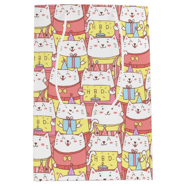 Moyen Sac cadeau d'anniversaire de chats mignons (Devant)