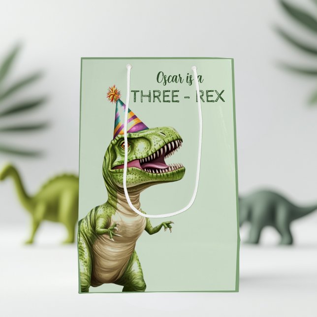Moyen Sac cadeau d'anniversaire de dinosaure à trois Rex (Créateur téléchargé)