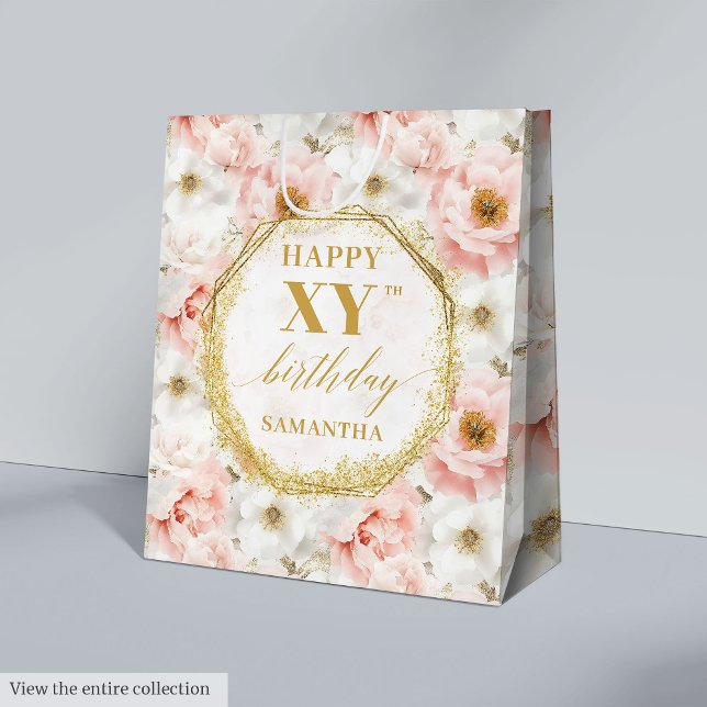 Moyen Sac cadeau d'anniversaire intemporel rose clair (Timeless Light Pink Watercolor Birthday Gift Bag

)