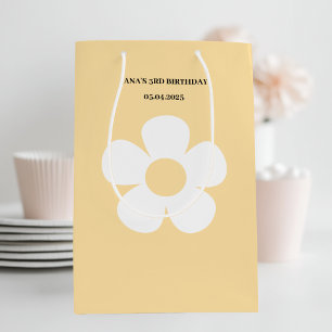 Moyen Sac cadeau d'anniversaire Jaune   Élégant floral