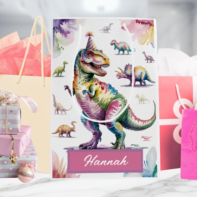 Moyen Sac cadeau d'anniversaire personnalisé Dinosaure f (Créateur téléchargé)