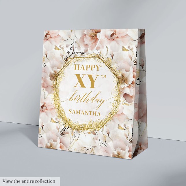 Moyen Sac cadeau d'anniversaire pour Boho rose pâle (Heartfelt Light Pink Boho Gold Birthday Gift Bag

)