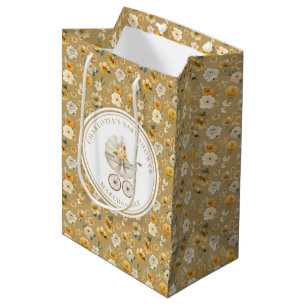Moyen Sac cadeau de Baby Shower Fleur de Moutarde de Car