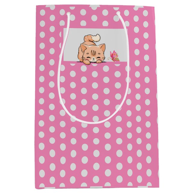 Moyen sac cadeau de chat rose (Devant)
