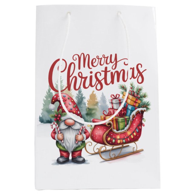 Moyen Sac cadeau de gnome de Noël joyeux (Devant)