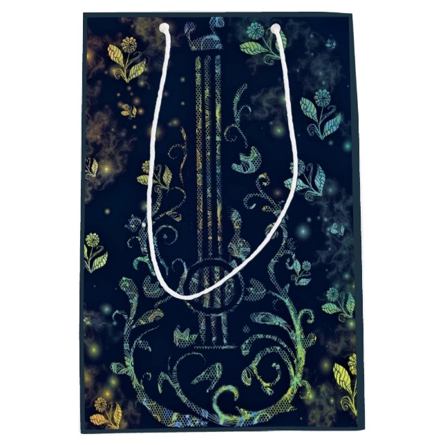 Moyen Sac cadeau de guitare florale (Devant)