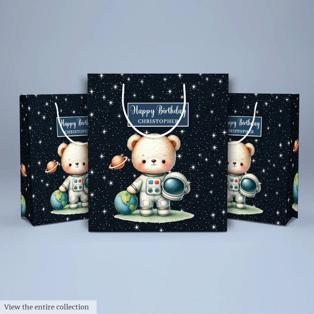 Moyen Sac cadeau de la fête de garçon avec l'astronaute  (Boy Party Gift Bag with Cute Astronaut Teddy)