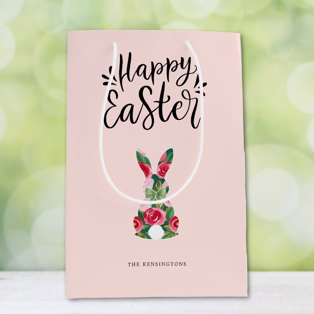Moyen Sac cadeau de lapin de Pâques personnalisé (Personalized Happy Easter Bunny Gift Bag)