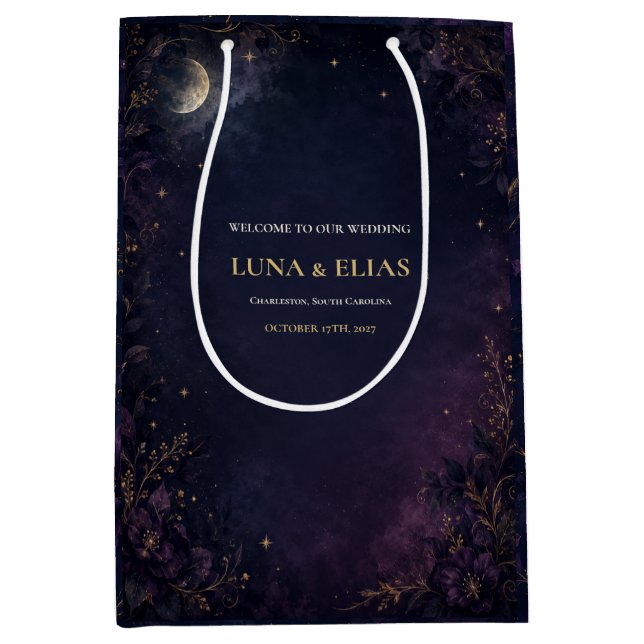 Moyen Sac Cadeau de Mariage Lune Gothique Céleste (Devant)