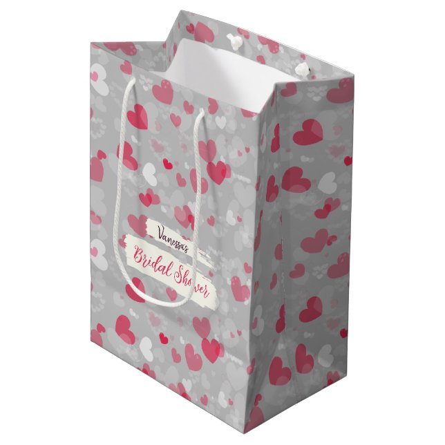 Moyen Sac cadeau de mariage rose à motif (Devant Angle)