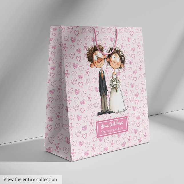 Moyen Sac cadeau de mariée Groom Aquarelle drôle (Bride Groom Cartoon Gift Bag Watercolor Funny)