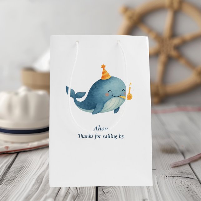 Moyen Sac cadeau de Merci Ahoy Whale | Anniversaire naut (Créateur téléchargé)