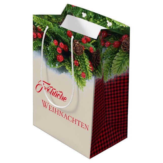 Moyen Sac cadeau de Noël À feuillage persistant Frohlich (Dos Angle)