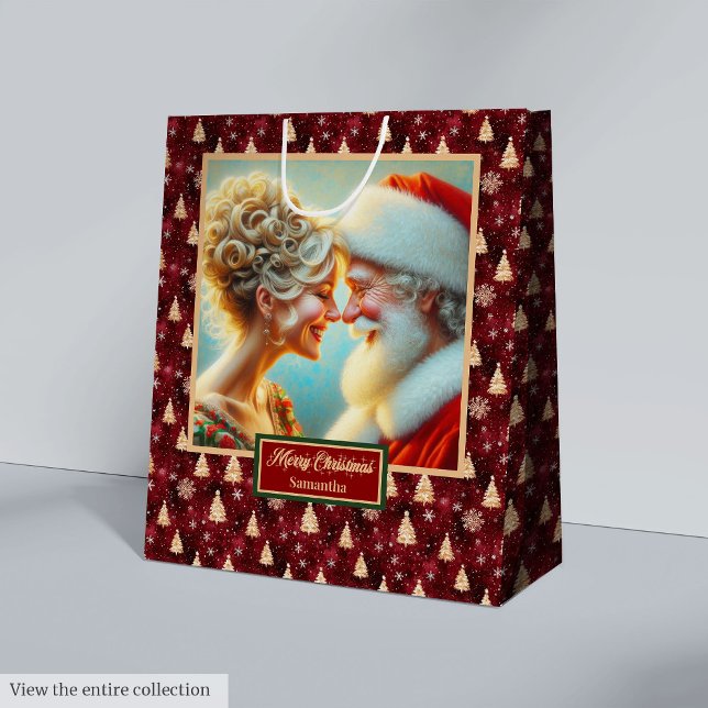 Moyen Sac cadeau de Noël avec aquarelle Santa Claus (Christmas Gift Bag With Watercolor Santa Claus)