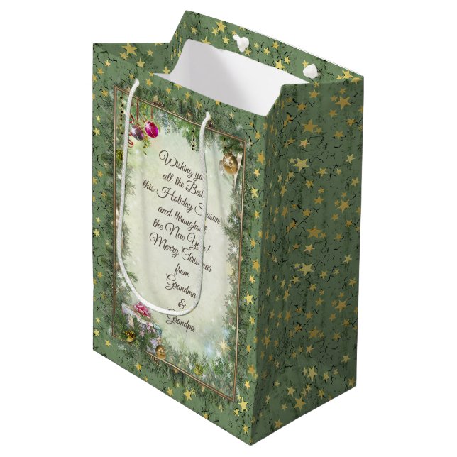 Moyen Sac cadeau de Noël avec votre texte (Devant Angle)